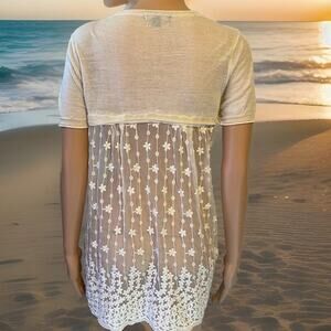 Y2K Park Hurst Sz M Knit Lace Button Up Lady Top Blouse Ivory Fairy Angel Dolls